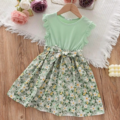 The Charlotte - Baby Girl Green Sweet Kids Flowers Patchwork Dress