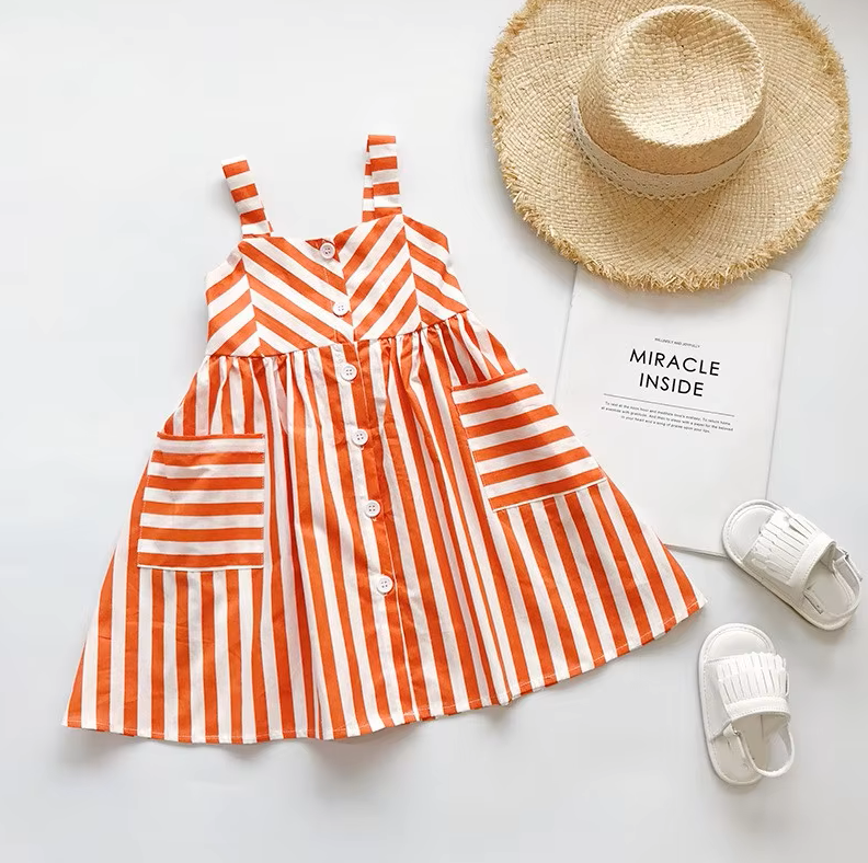 The Harper - Baby Girl Sleeveless Square Collar Striped Ruffled Dress