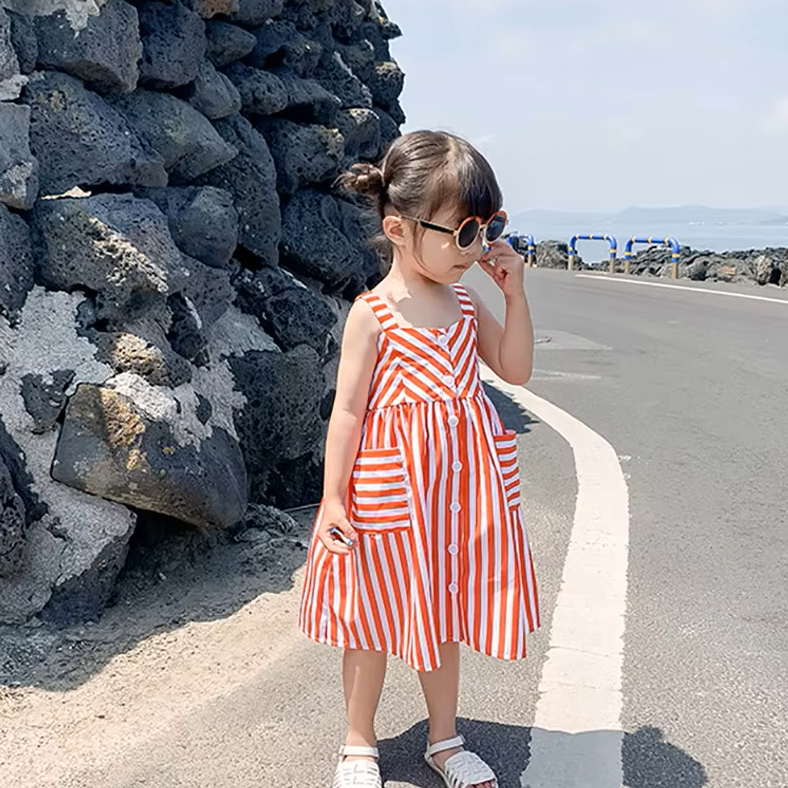 The Harper - Baby Girl Sleeveless Square Collar Striped Ruffled Dress