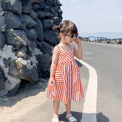 The Harper - Baby Girl Sleeveless Square Collar Striped Ruffled Dress