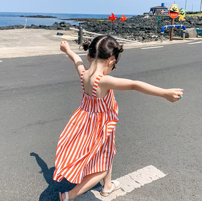 The Harper - Baby Girl Sleeveless Square Collar Striped Ruffled Dress