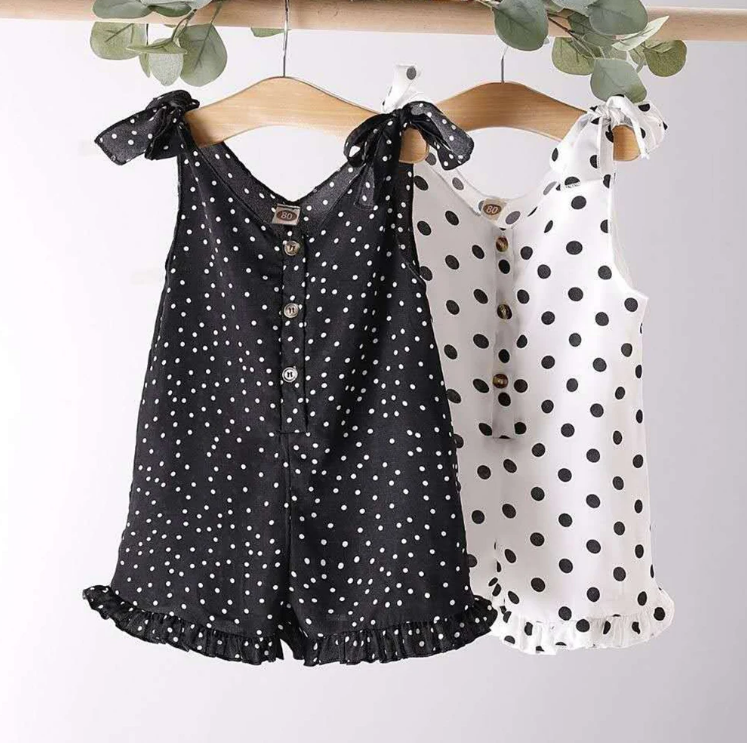 The Hazel - Baby Girl Polka Dot Sleeveless Button Dress