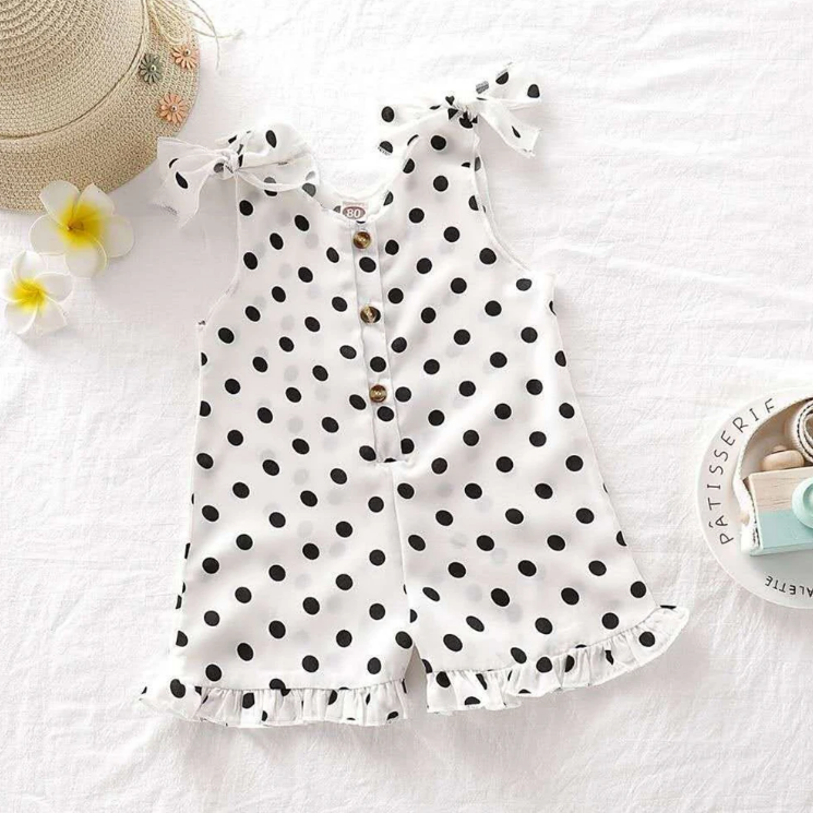 The Hazel - Baby Girl Polka Dot Sleeveless Button Dress