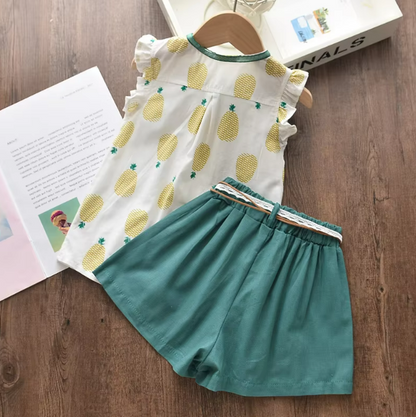 The Penelope - Baby Girl Pineapple Print Sleeveless Tops + Shorts