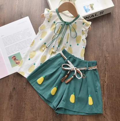 The Penelope - Baby Girl Pineapple Print Sleeveless Tops + Shorts