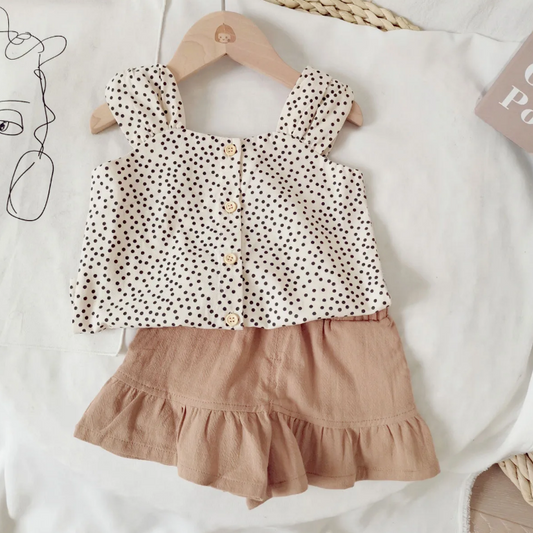 The Aria - Baby Girl Sleeveless Polka Dot Tops + Shorts