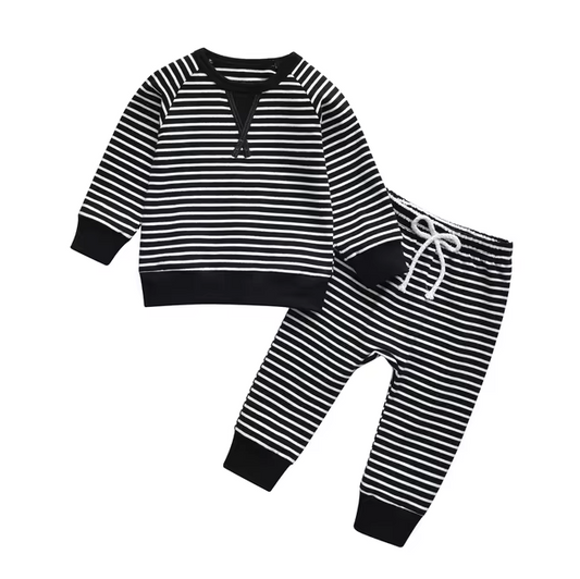 The Elio - Baby Boy Striped Pullover Top and Pants