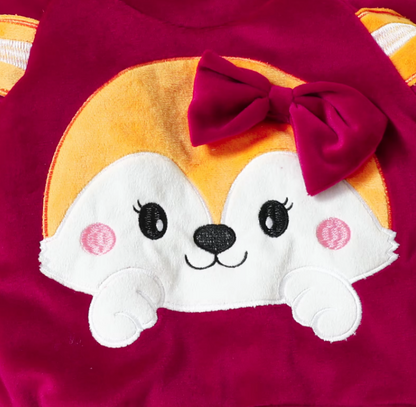 The Nora - Baby Girl Fleece Cute Bow Fox Fluff Long Sleeve + Pants