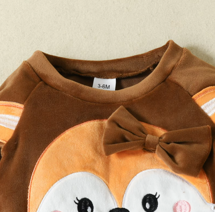 The Nora - Baby Girl Fleece Cute Bow Fox Fluff Long Sleeve + Pants