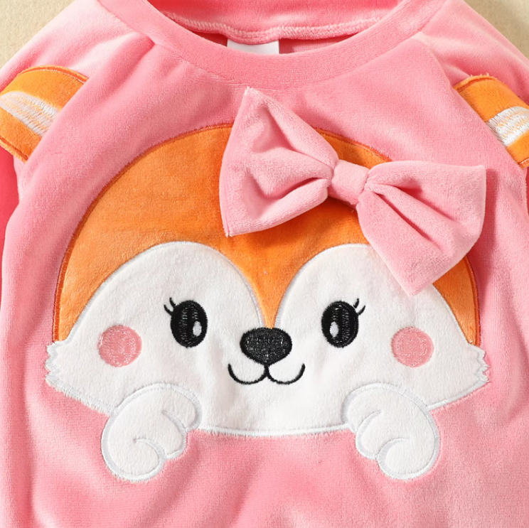 The Nora - Baby Girl Fleece Cute Bow Fox Fluff Long Sleeve + Pants