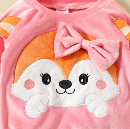 The Nora - Baby Girl Fleece Cute Bow Fox Fluff Long Sleeve + Pants