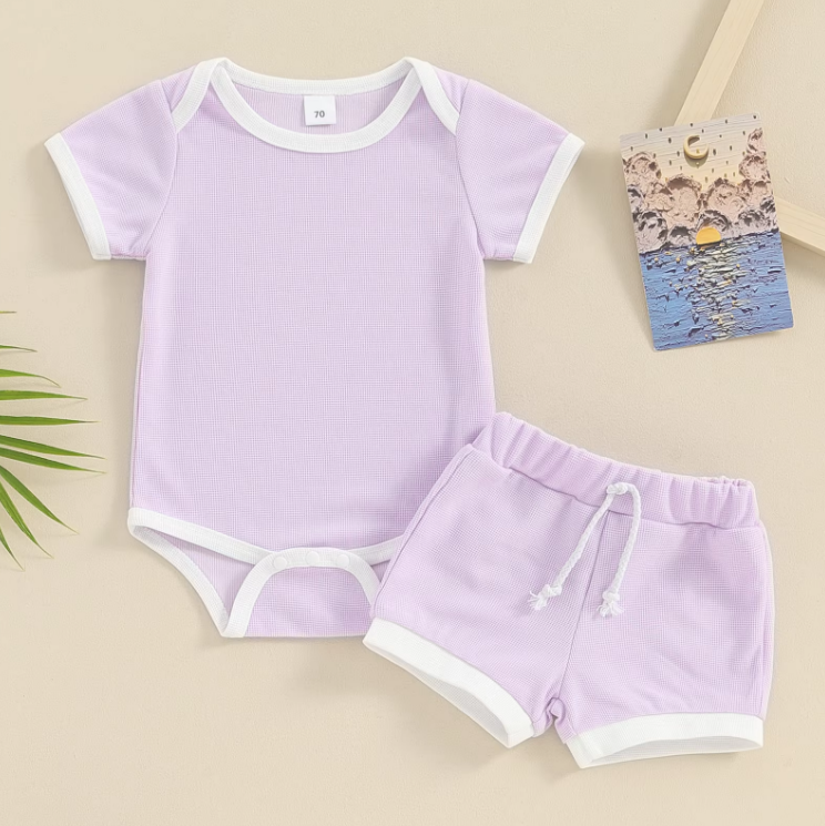 The Jude - Baby Unisex Patchwork Crew Neck Short Sleeve Rompers + Shorts