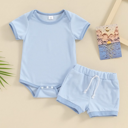 The Jude - Baby Unisex Patchwork Crew Neck Short Sleeve Rompers + Shorts