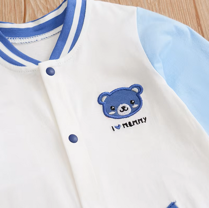 The Thomas - Baby Boy Blue and White Bear Pattern Jumpsuit