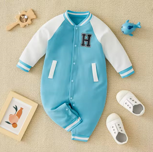 The Nolan - Baby Boy Baseball Long-Sleeved Letter Long Sleeves And Trousers Jumpsuit