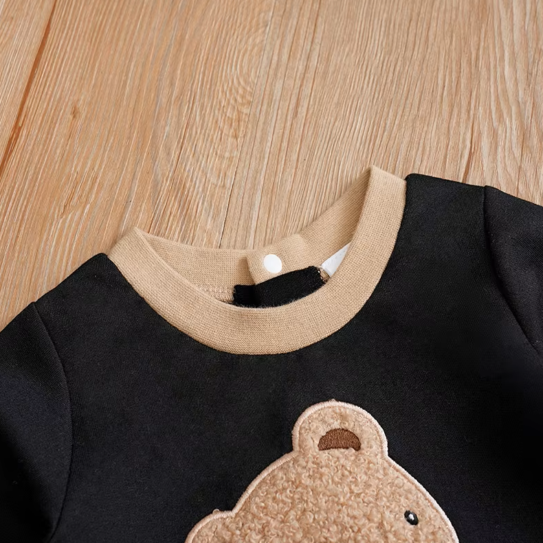 The Nathan - Baby Boy Teddy Bear Short Plush Embroidery Long Sleeve Jumpsuits