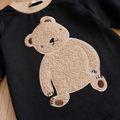 The Nathan - Baby Boy Teddy Bear Short Plush Embroidery Long Sleeve Jumpsuits