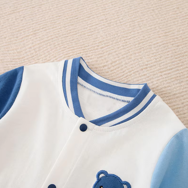 The Roman - Baby Boy  Cute Baseball Suit Teddy Bear Embroidered Cotton Bodysuit