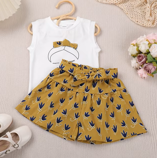 The Lucy - Baby Girl Ribbon Casual Suits Top and Shorts