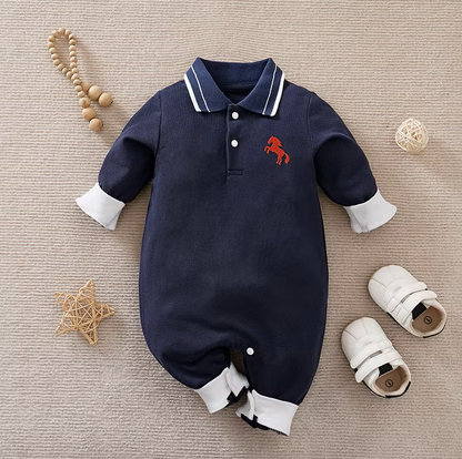 The Willow - Baby Boy Literary Style Pony Embroidered Long Sleeve Bodysuit