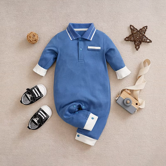 The Matteo - Baby Boy Blue Preschool Long Sleeve Jumpsuit