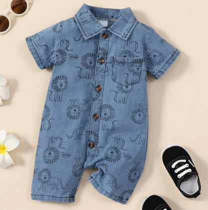 The Malachi - Baby Unisex Single Breasted Short Sleeve Lion Print Collar Polo