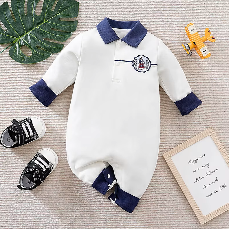 The Matias - Baby Boy White Casual Polo Shirt Jumpsuit