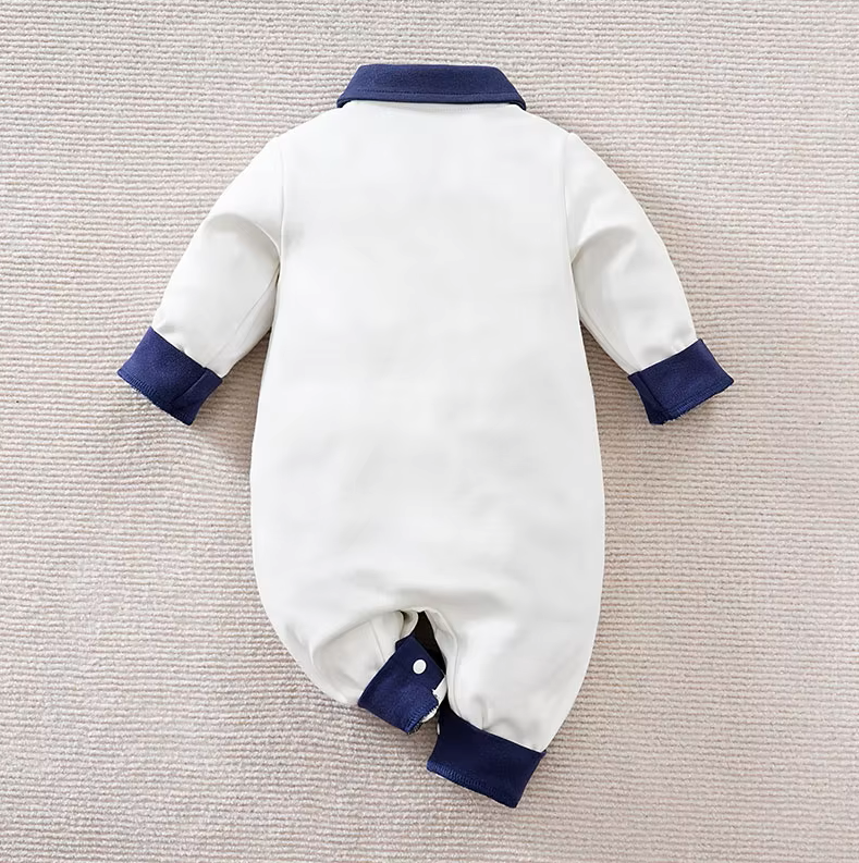 The Matias - Baby Boy White Casual Polo Shirt Jumpsuit