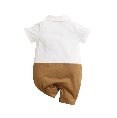 The Braxton - Baby Boy Fake Shoulder Strap Bow Tie Short Sleeved Jumpsuit