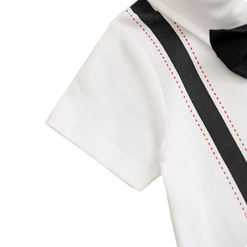 The Braxton - Baby Boy Fake Shoulder Strap Bow Tie Short Sleeved Jumpsuit