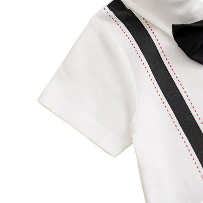 The Braxton - Baby Boy Fake Shoulder Strap Bow Tie Short Sleeved Jumpsuit