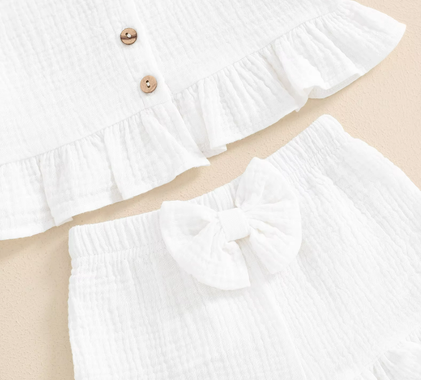 The Valentina - Baby Girl Solid Colour Ruffle Button Tops + Shorts