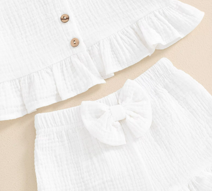 The Valentina - Baby Girl Solid Colour Ruffle Button Tops + Shorts