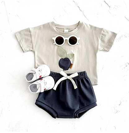 The Zachary - Baby Boy Fruit Lemon Print Round Neck T-Shirt + Shorts