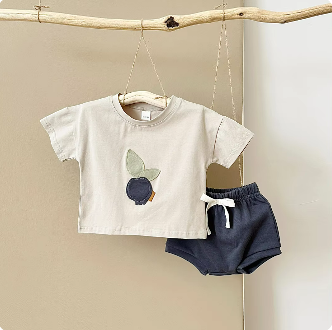 The Zachary - Baby Boy Fruit Lemon Print Round Neck T-Shirt + Shorts