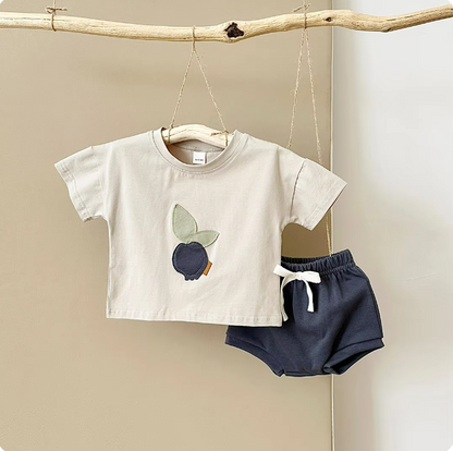 The Zachary - Baby Boy Fruit Lemon Print Round Neck T-Shirt + Shorts