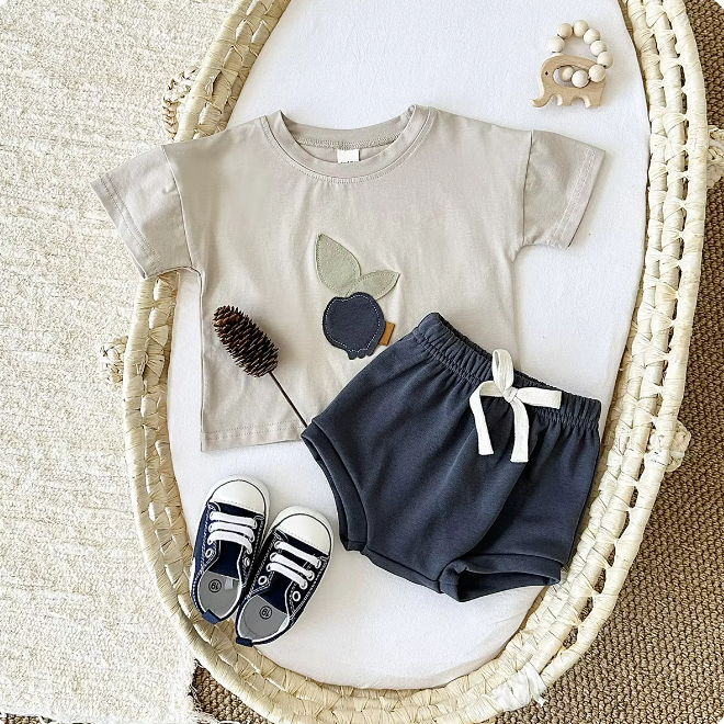 The Zachary - Baby Boy Fruit Lemon Print Round Neck T-Shirt + Shorts