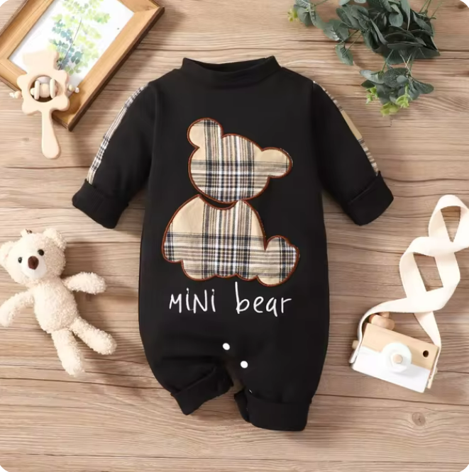 The Judah - Baby Boy Long Sleeve Plaid Mini Bear Romper