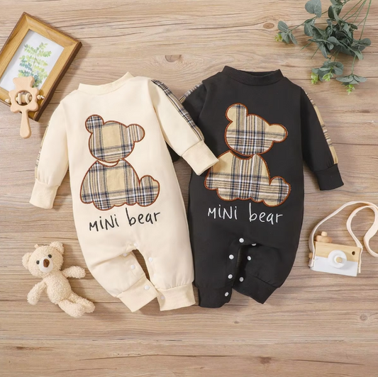 The Judah - Baby Boy Long Sleeve Plaid Mini Bear Romper