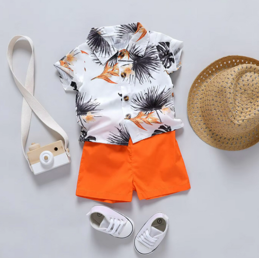 The Maxwell - Baby Boy Printed Collar Single Breasted Top + Casual Shorts