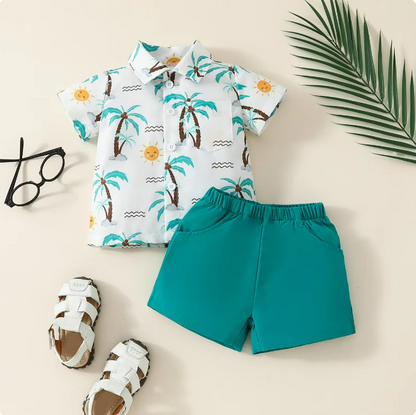 The Ryker - Baby Boy Coconut Tree Print T-Shirt + Shorts