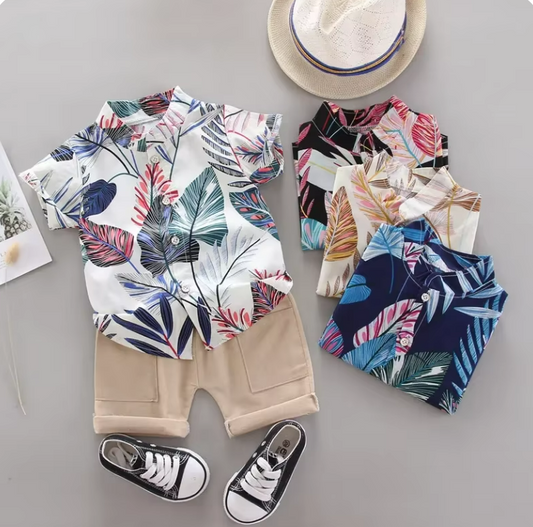 The Kevin - Baby Boy Plants Print Tops + Shorts