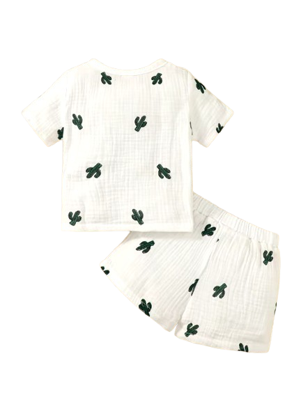 The Bentley - Baby Boy Cactus Print Short Sleeves Print T-shirt + Shorts