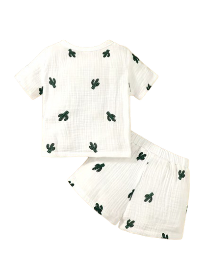 The Bentley - Baby Boy Cactus Print Short Sleeves Print T-shirt + Shorts