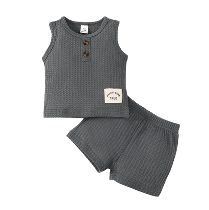 The Beckham - Baby Boy Gray Solid Color Clothes Set Sleeveless Top + Shorts