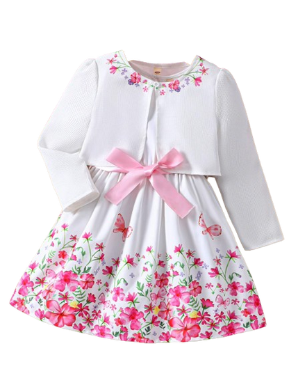 The Addison - Baby Girl  Two Piece Sweet Flower Dress + Cardigan Small Coat