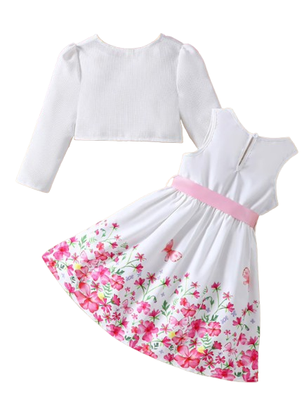 The Addison - Baby Girl  Two Piece Sweet Flower Dress + Cardigan Small Coat