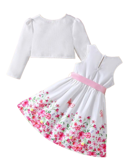 The Addison - Baby Girl  Two Piece Sweet Flower Dress + Cardigan Small Coat