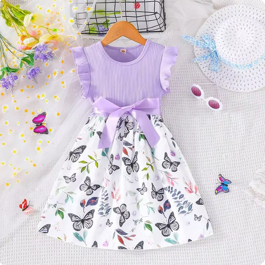 The Natalie - Baby Girl Ruffled Sleeve Butterfly Floral Tulle Cute Princess Formal Dresses with Belt