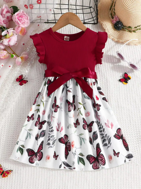 The Natalie - Baby Girl Ruffled Sleeve Butterfly Floral Tulle Cute Princess Formal Dresses with Belt